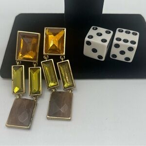 Anne Klein Gold Tone Statement Drop Earrings Amber Green